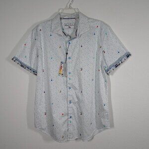 Robert Graham Short Sleeve Button Down Shirt Men's Large Car Wash Tailored Fit